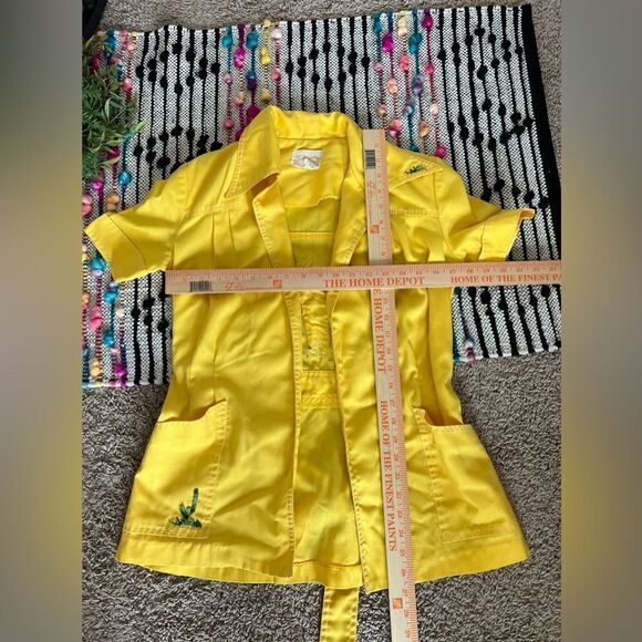 Bronson Of California Yellow 70s  Dagger Collar Open Front Belted Blouse Sz 9/10 - Picture 9 of 10